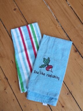 Blue Radish Embroidered Hand Towel - Playful Stripe Set
